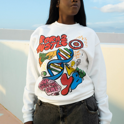 Born 2 Hustle - White Crew Neck