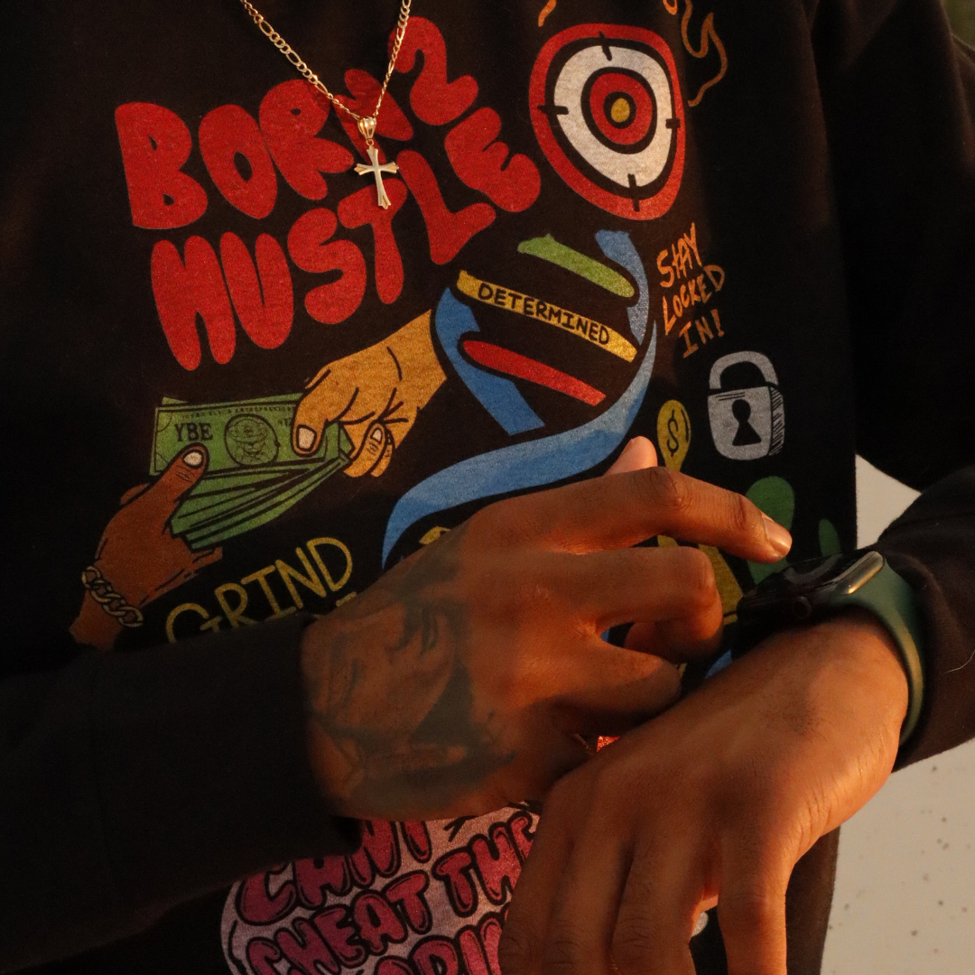 Born 2 Hustle - Black Crew Neck