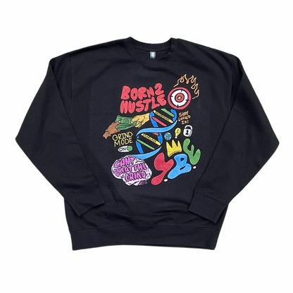 Born 2 Hustle - Black Crew Neck